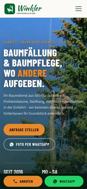 Forstdienstleistungen Winkler: Startseite auf dem Handy