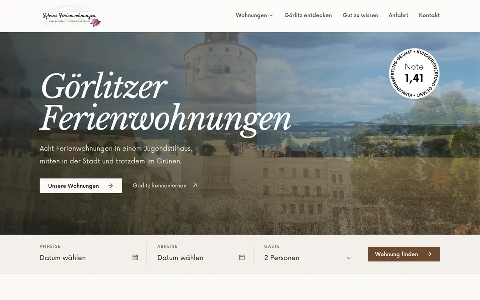 Görlitzer Ferienwohnungen: Startseite am Computer